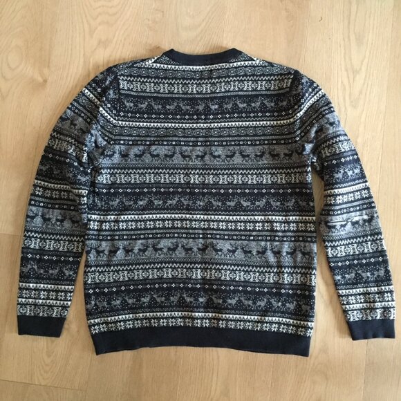 Nordic / Fair Isle Cotton Crew Neck Sweater. S  - Navy/White - Picture 4 of 11
